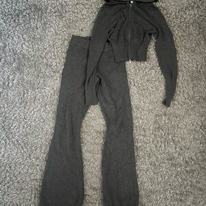 Pink Rose Charcoal Knit Flare Pants